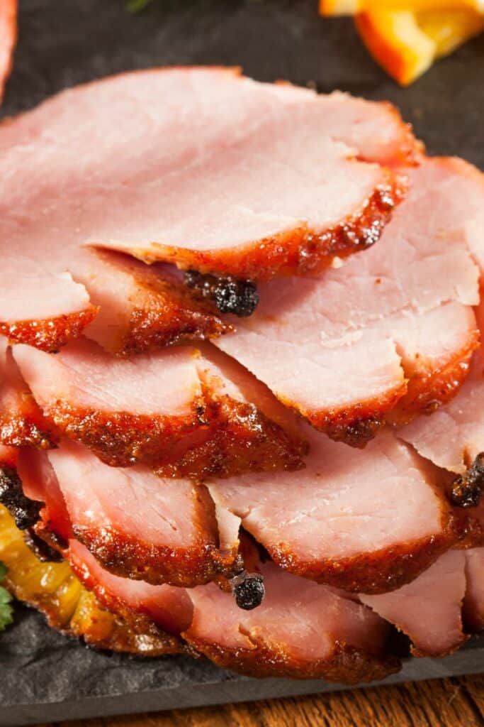 Closeup of cooked uncured ham slices
