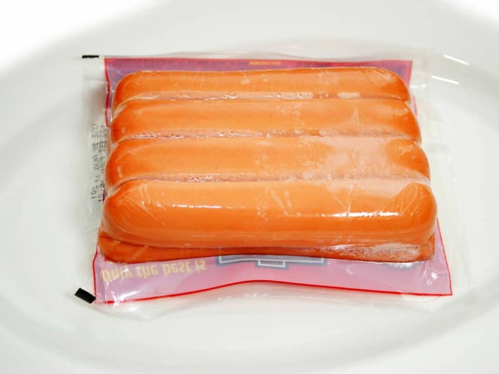 Hot Dogs in package being thawed out